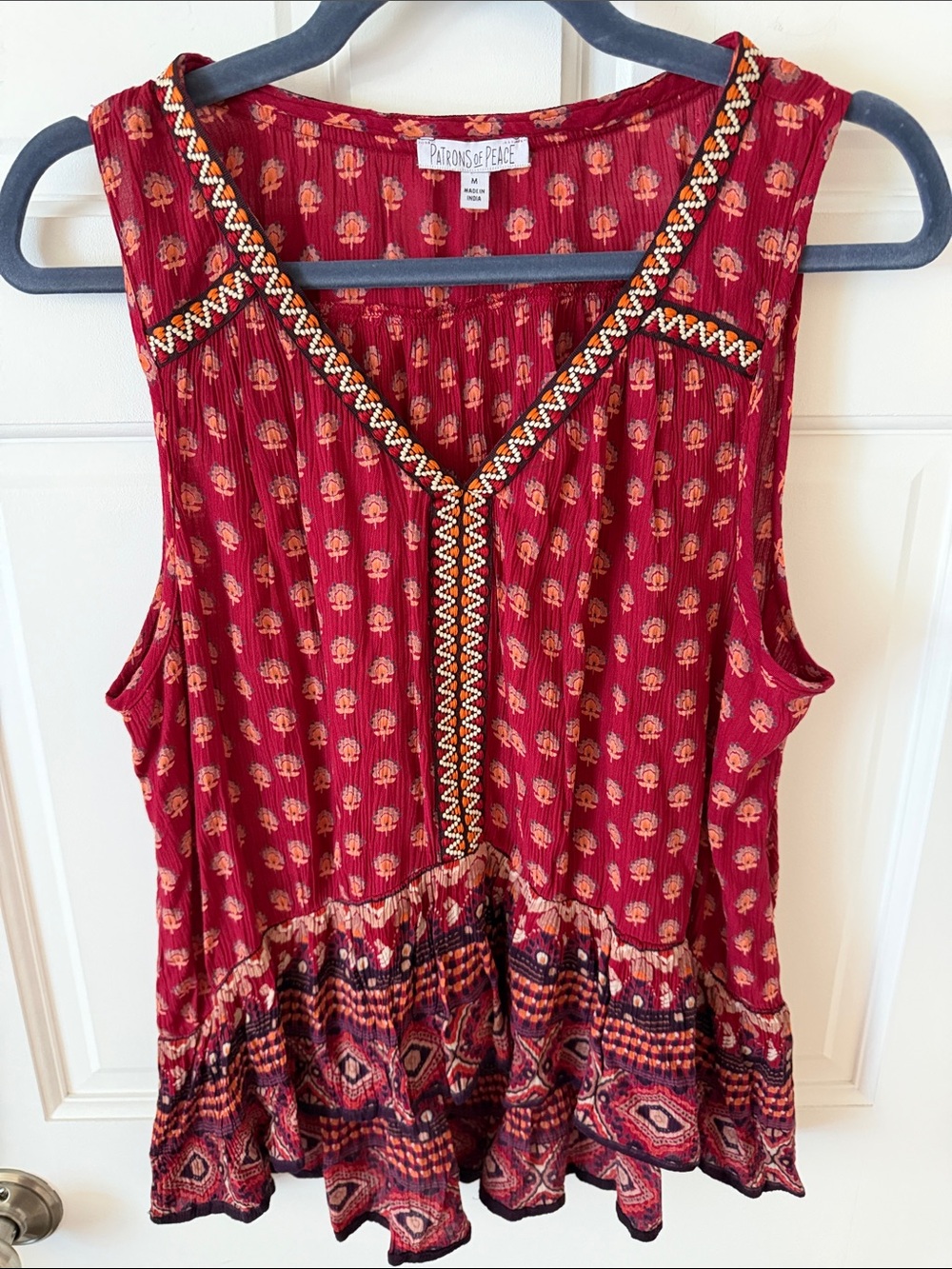 Patrons of Peace Women's Sangria Floral Embroidered Peasant Tank Top Boho M